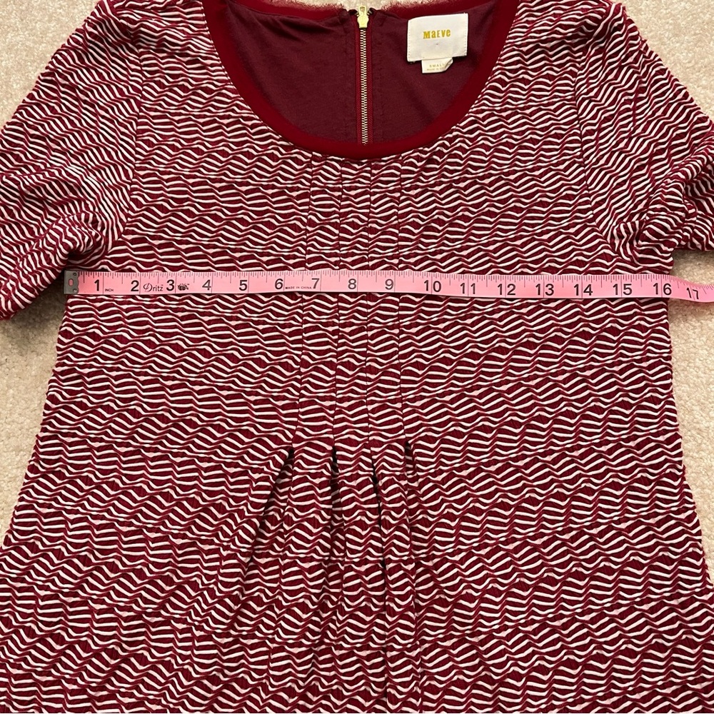 Anthropologie Maeve Dress Womens Small Red White Textured Lined Fringe Hem Zip - Picture 6 of 9
